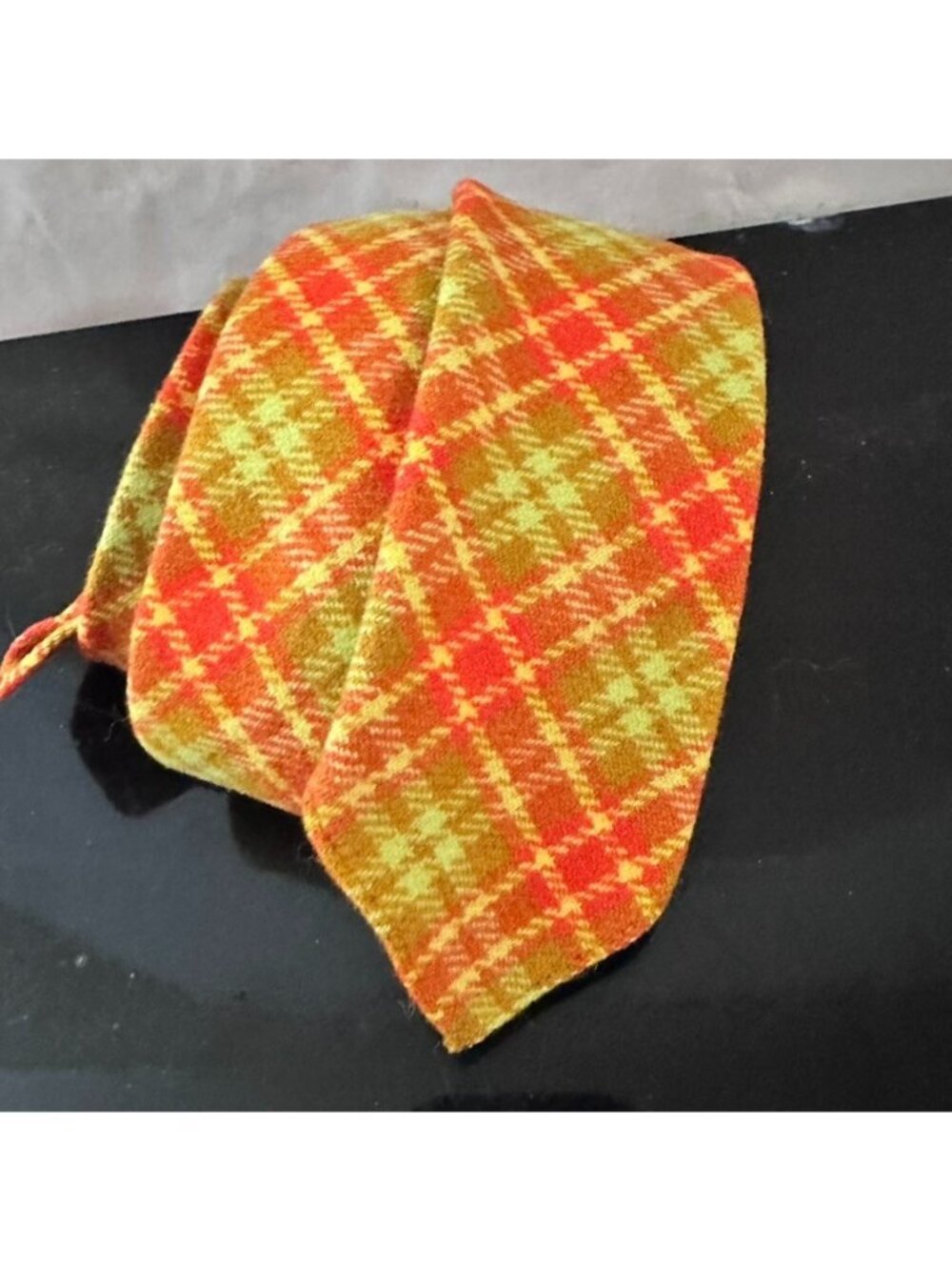 Vintage Eterna Bologna Plaid Necktie Orange Green Italian Retro Wide Tie